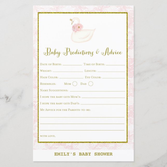 Svan Baby Shower-spel utskriven (Framsida)