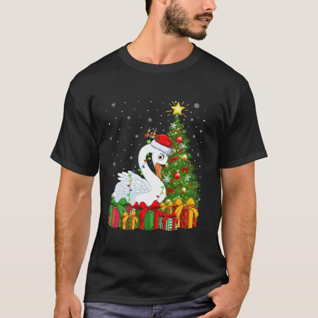 Svan Bird Julafton Träd Lighting Santa Hat Svan Kr T Shirt (Framsida)