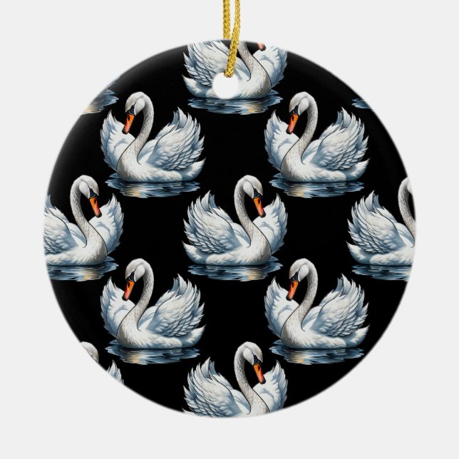 Svan Birds Mönster design Julgransprydnad Keramik (Framsidan)
