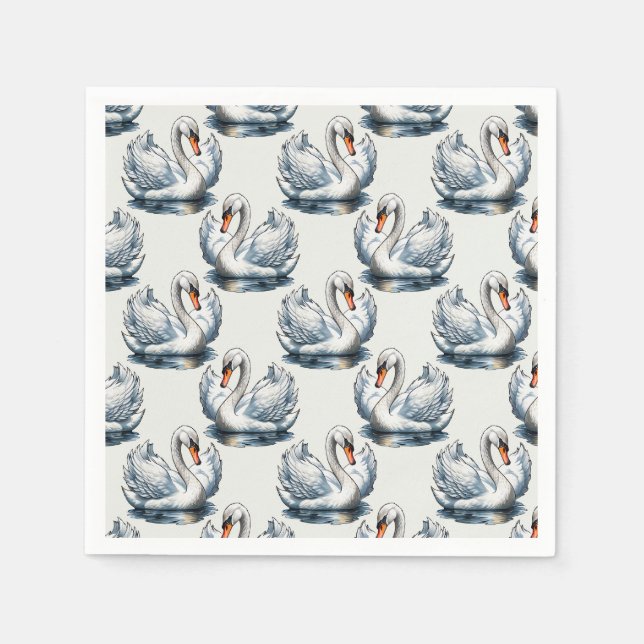 Svan Birds Mönster design på vit mark Pappersservett (Framsidan)
