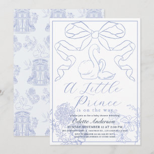Svan Blue Toile de Jouy Boy Shower Inbjudningar