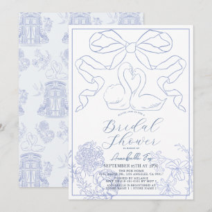 Svan Blue Toile de Jouy Möhippa Inbjudningar