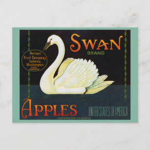 Svan Brand Apples Washington State Låda-etikett Vykort