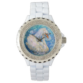 Svan Bride w/Veil på Vatten Blue White Personlig Armbandsur