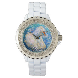 Svan Bride w/Veil på Vatten Blue White Personlig Armbandsur