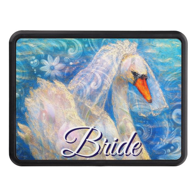 Svan Bride w/Veil på Vatten Blue White Personlig Dragkroksskydd (Framsidan)