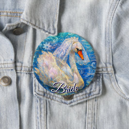 Svan Bride w/Veil på Vatten Blue White Personlig Knapp