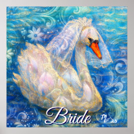 Svan Bride w/Veil på Vatten Blue White Personlig Poster