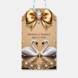 💎 Svan Bröllop Guld Romantisk Tema 🦢 Presentetikett