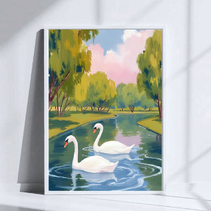 Svan Damm Boston Common Massachusetts Akvarell Poster
