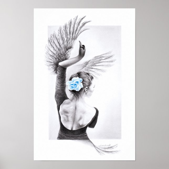 Svan dansande kvinna balett Surrealistisk teckning Poster (Framsidan)