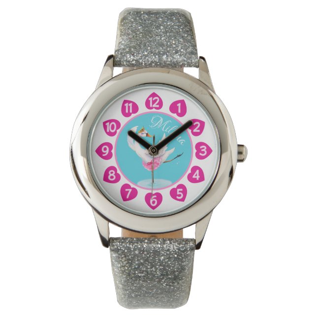 Svan dansar på sjö vattenfärgsflickor i stollig ko armbandsur (Framsida)