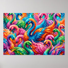 Svan Drömlandschap i Levande Färger – Psykedelisk Poster