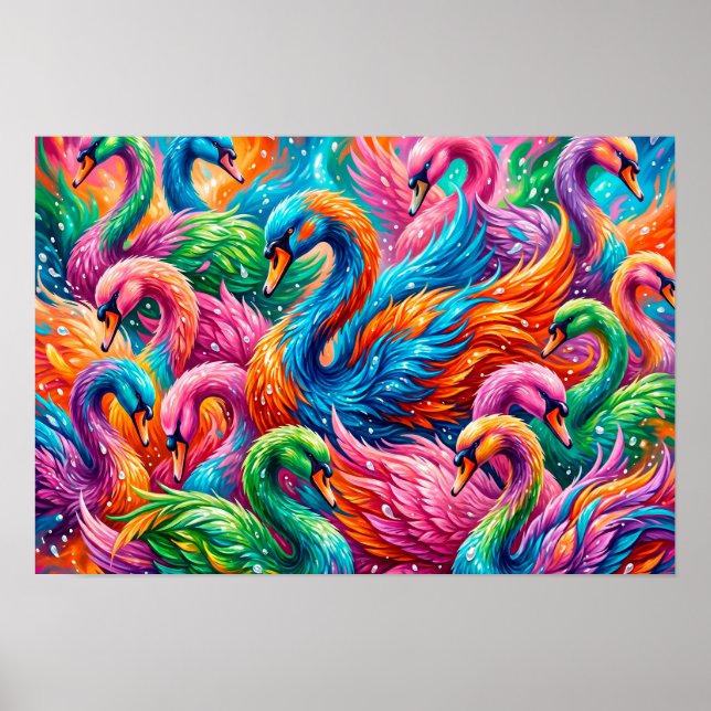 Svan Drömlandschap i Levande Färger – Psykedelisk  Poster (Framsidan)