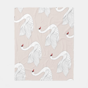 Svan Elegance: Ornamental White Mönster. Fleecefilt