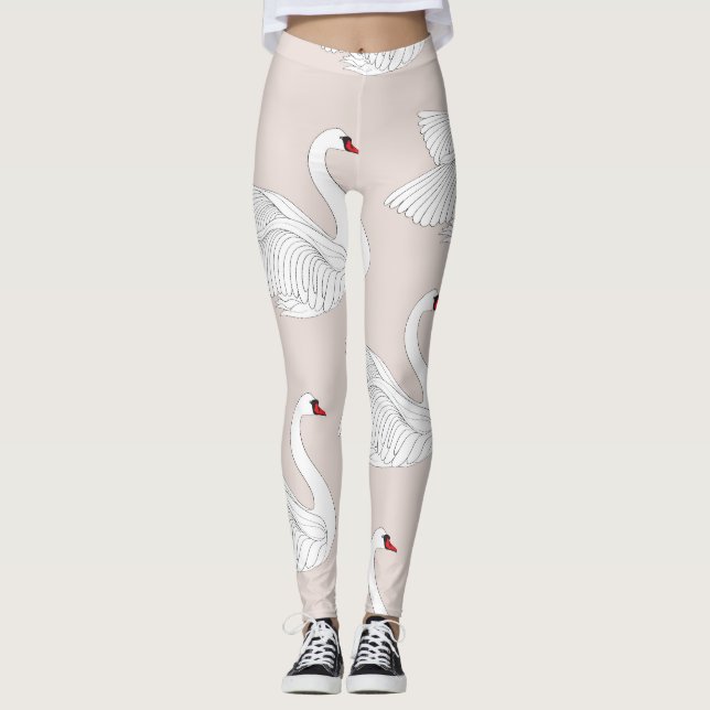 Svan Elegance: Ornamental White Mönster. Leggings (Framsida)