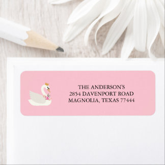 Svan En Liten Prinsessa Rosa Baby Shower Adress Returadress Etikett
