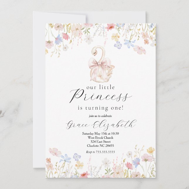 Svan födelsedag, Svan Princess Birthday Inbjudningar (Framsida)