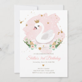 Svan födelsedagsinbjudan Flickprinsessan Rosa Guld Inbjudningar