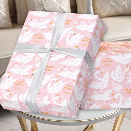 Svan Girl Birthday Namn Rosa Wrapping Papper Presentpapper