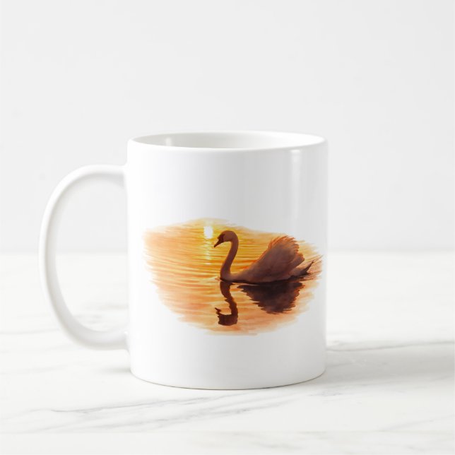 Svan Glidande vid Solnedgång Kaffemugg (Vänster)