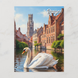 Svan i Bruges Belgium Travel Souvenir Vykort