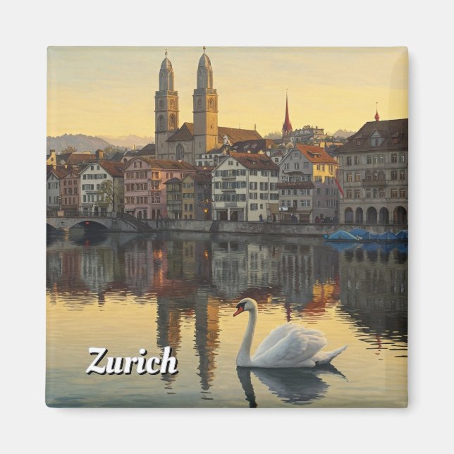 Svan i Zürich Schweiz Travel Magnet (Framsidan)