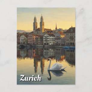 Svan i Zürich Schweiz Travel Vykort