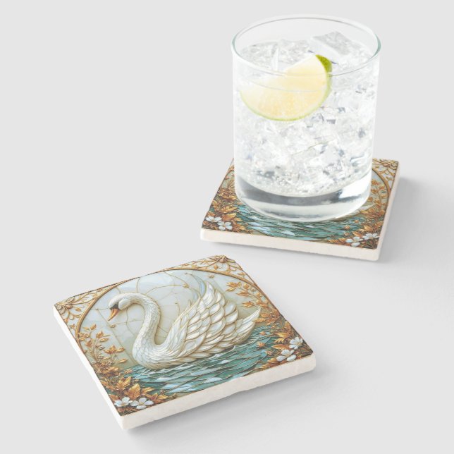 Svan Jewel Tones lagrade glas nr 1 Stenunderlägg (Sidan)