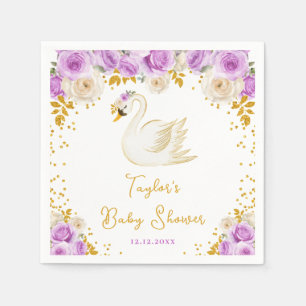Svan Lila och Guld Rosor Baby Shower Pappersservett
