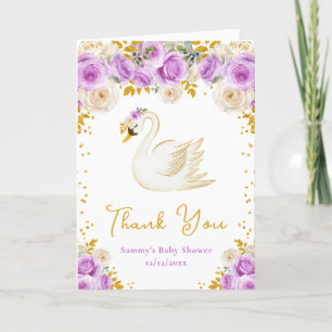 Svan Lila och Guld Rosor Baby Shower Tack Kort