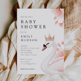 Svan Little Princess Baby Shower Inbjudningar