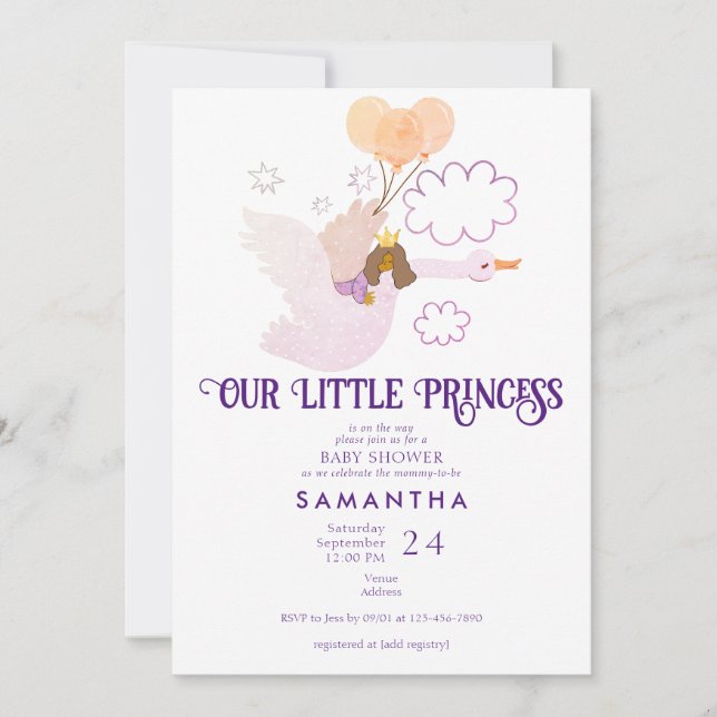 Svan Little Princess Fairytale Girl Baby Shower Inbjudningar (Framsida)