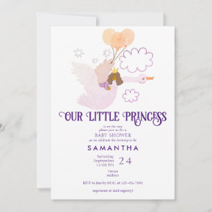 Svan Little Princess Fairytale Girl Baby Shower Inbjudningar