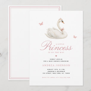 Svan Little Princess Rosa Girl Baby Shower Inbjudningar