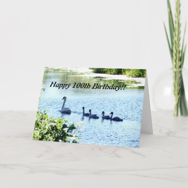 Svan med svanar på floden kort (Framsida)