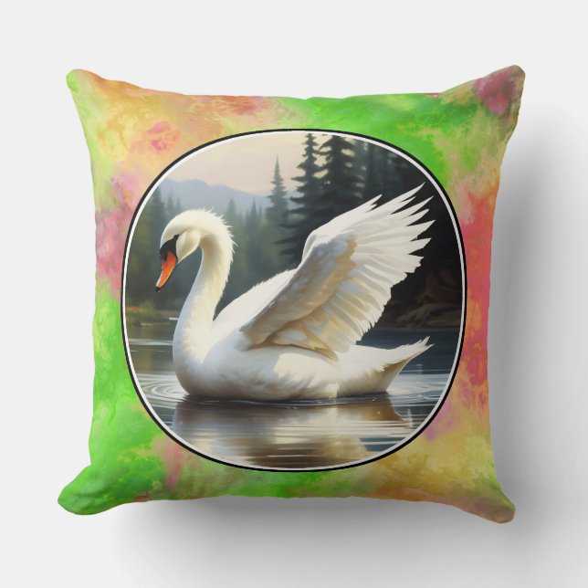 Svan med utsträckt Vingar glider över Pond Kudde (Framsida)