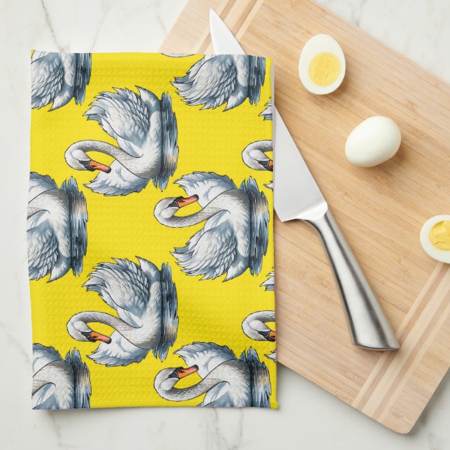 Svan mönsterdesign i gult kökshandduk (Vikt i Fjärdedel)