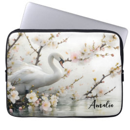 Svan och blomstersjö i akvarell laptop fodral
