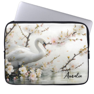 Svan och blomstersjö i akvarell laptop fodral