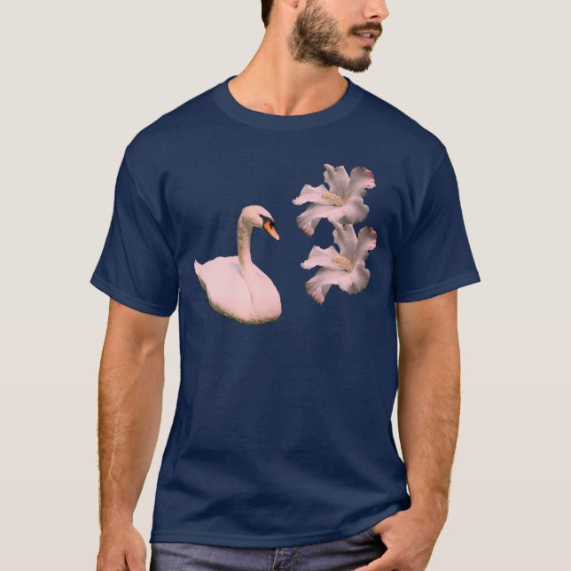Svan och Hibiscus blomma T Shirt (Framsida)