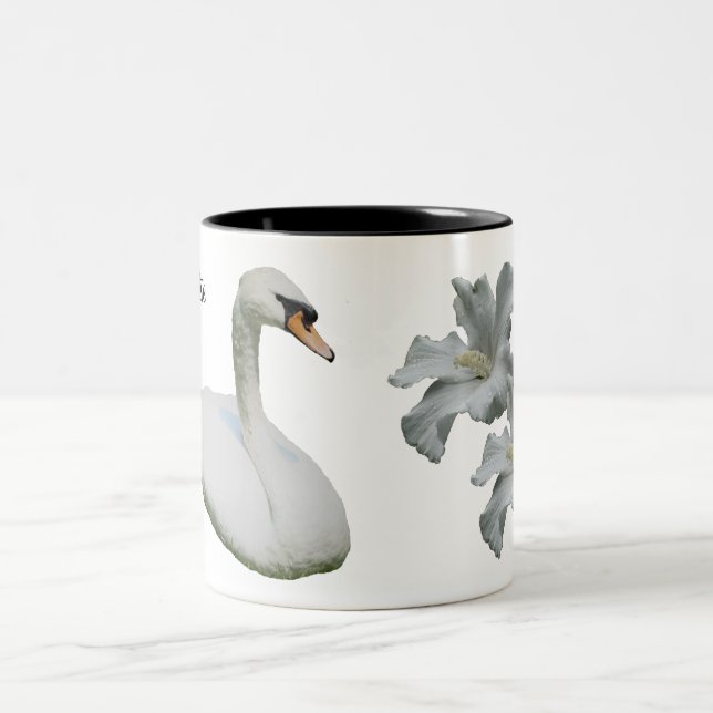 Svan och Hibiscus Flower Personlig Två-Tonad Mugg (Center)