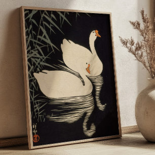 Svan och vass Ohara Koson Japanskt Träsnitt Poster