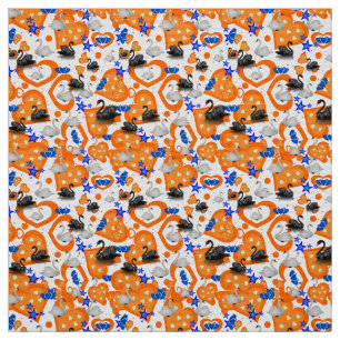 Svan Orange Hearts Fabric Tyg