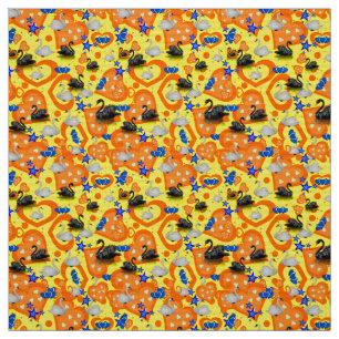 Svan Orange Hearts Gult Fabric Tyg