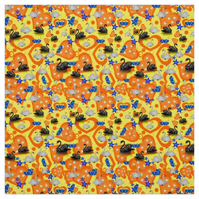 Svan Orange Hearts Gult Fabric Tyg (Provkarta)