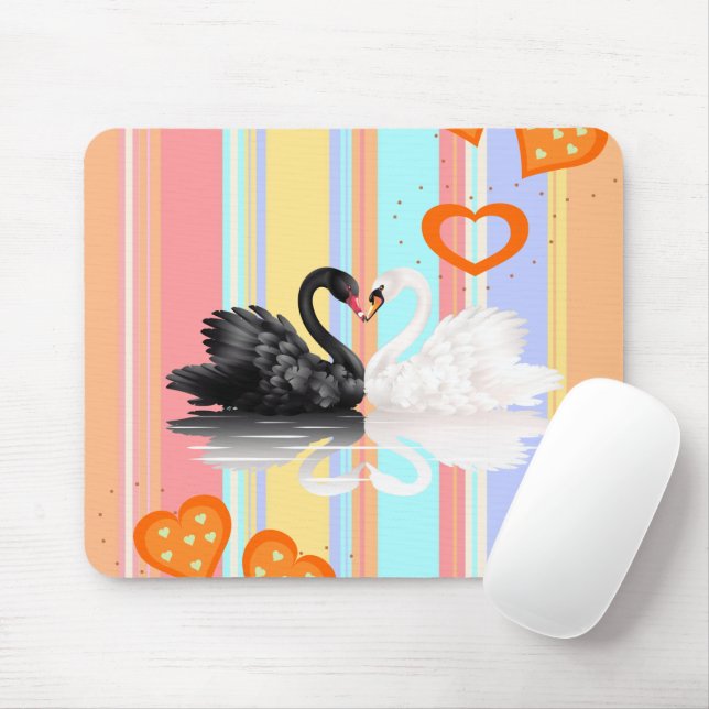 Svan Orange Hearts Rand Mouse Pad! Muspets Musmatta (Med mus)