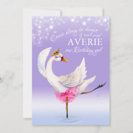 Svan på sjö-balett 6e-födelsedag lila inbjudan