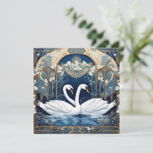 Svan par Art nouveau Bird Art Deco Blue Julkort