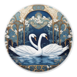 Svan par Art nouveau Bird Art Deco Blue Knopp